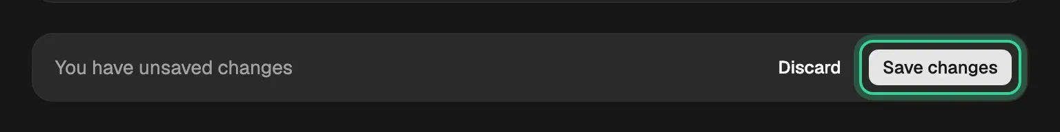 The bar that appears after a change, with Discard and Save changes