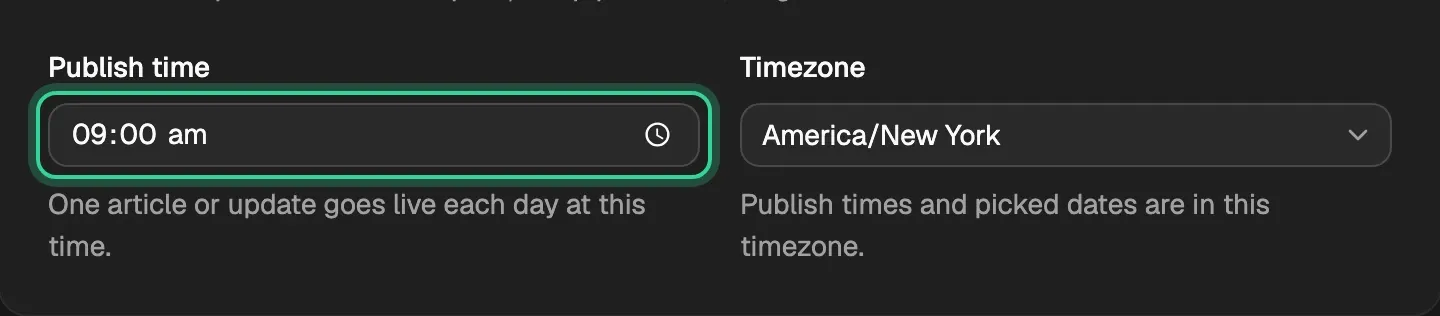 Publish time and Timezone in Settings › Site details