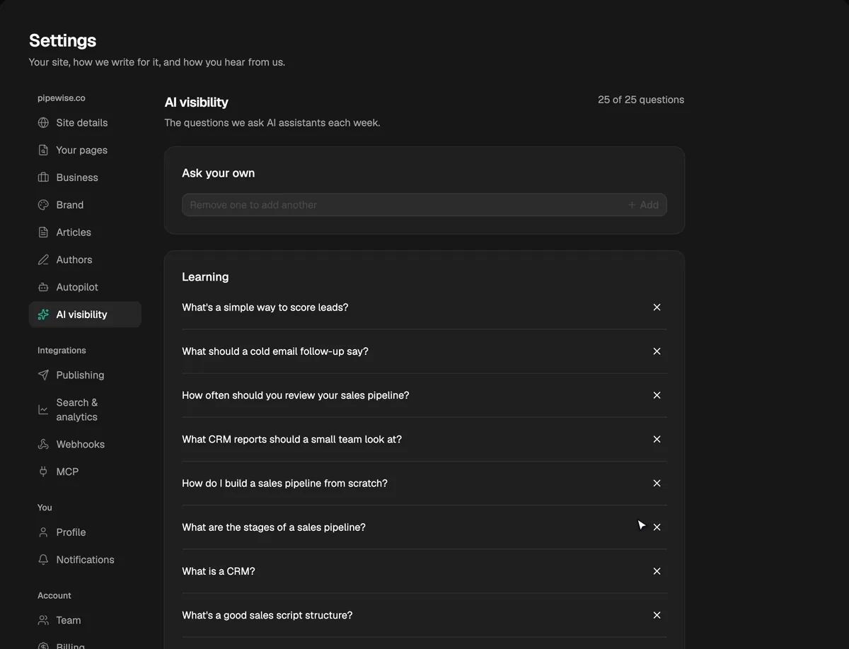 Stopping one question, adding a suggestion in its place and saving the list